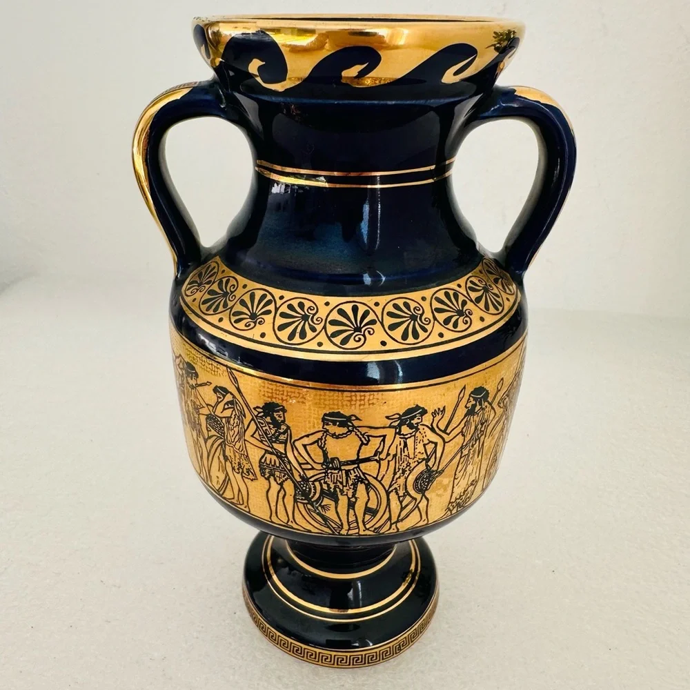 greece 24k gold trim vase Neofitou Keramik 6.8 “tal